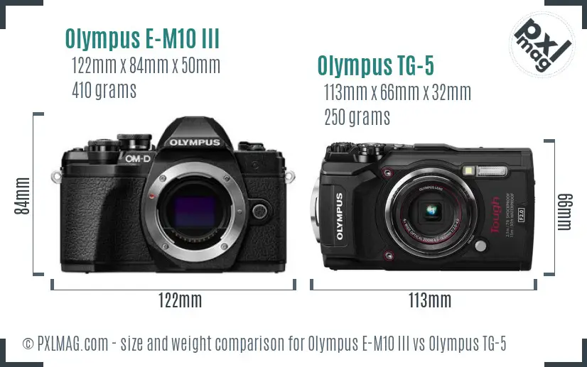 Olympus E-M10 III vs Olympus TG-5 size comparison