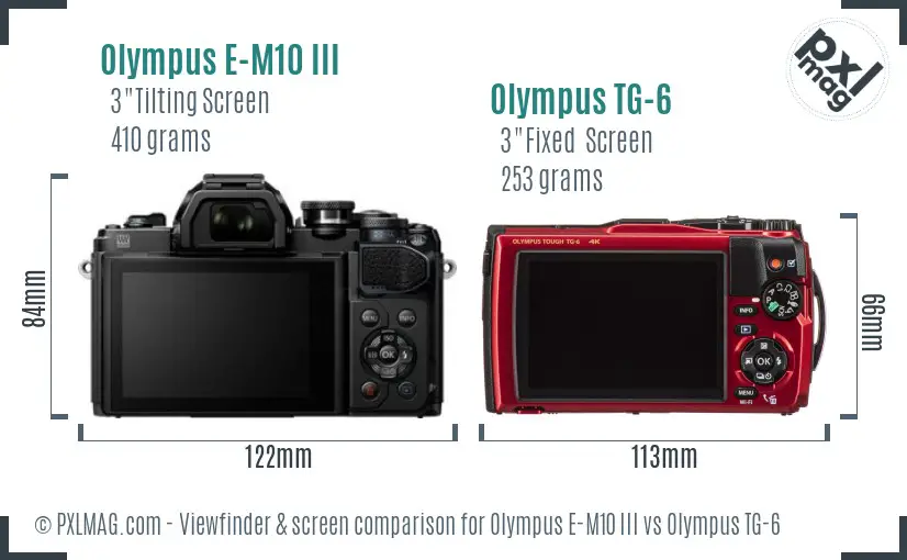 Olympus E-M10 III vs Olympus TG-6 Screen and Viewfinder comparison