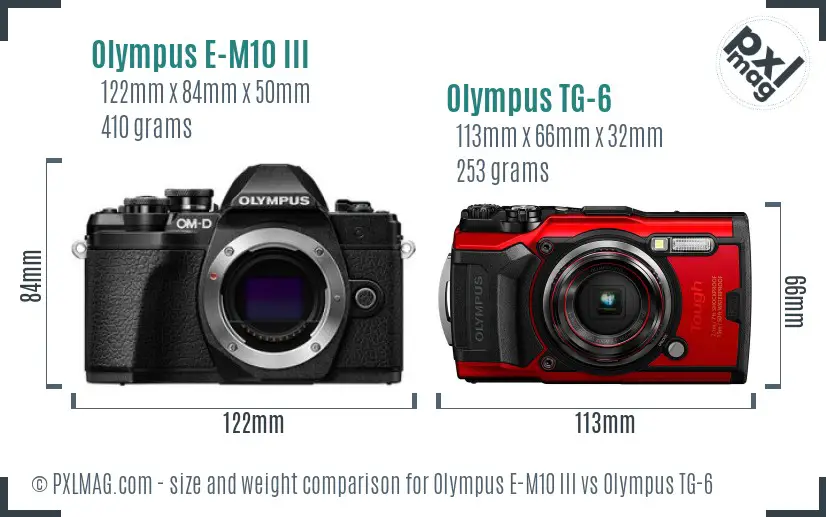 Olympus E-M10 III vs Olympus TG-6 size comparison