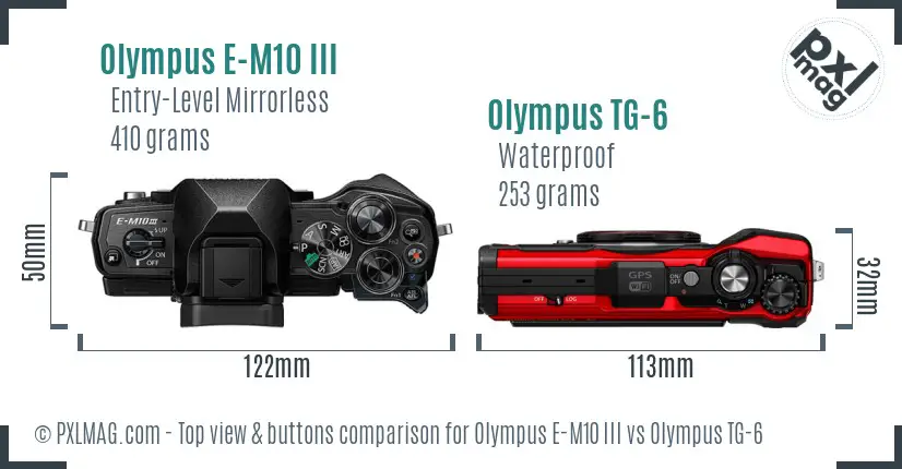 Olympus E-M10 III vs Olympus TG-6 top view buttons comparison