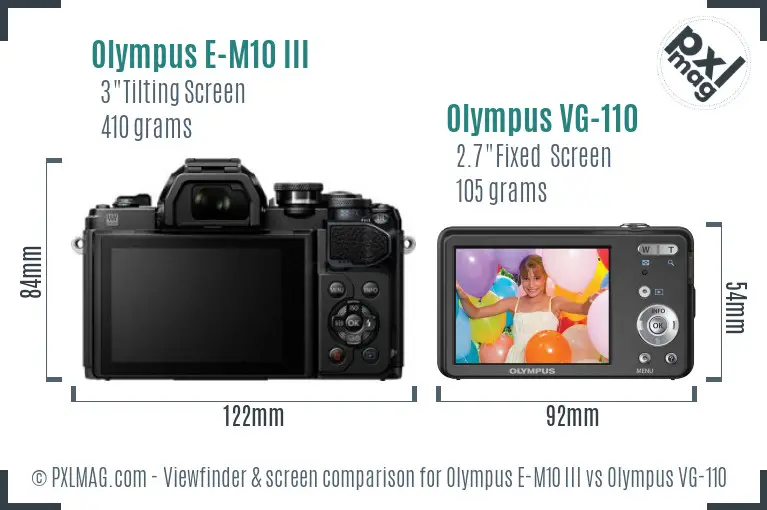 Olympus E-M10 III vs Olympus VG-110 Screen and Viewfinder comparison