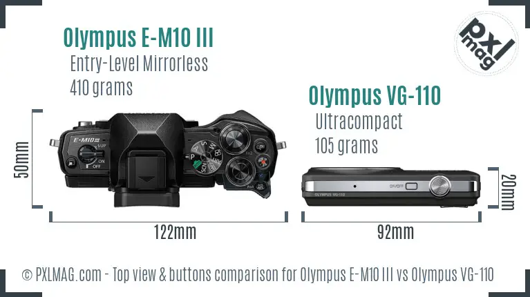 Olympus E-M10 III vs Olympus VG-110 top view buttons comparison
