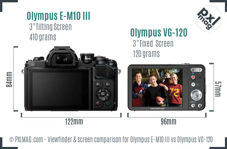 Olympus E-M10 III vs Olympus VG-120 Screen and Viewfinder comparison