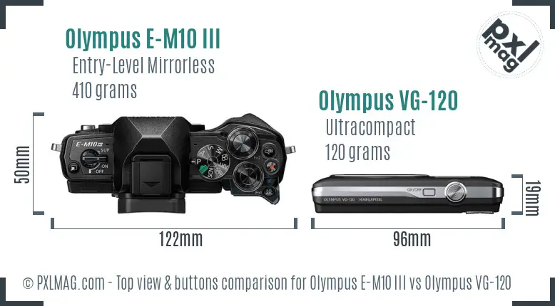 Olympus E-M10 III vs Olympus VG-120 top view buttons comparison