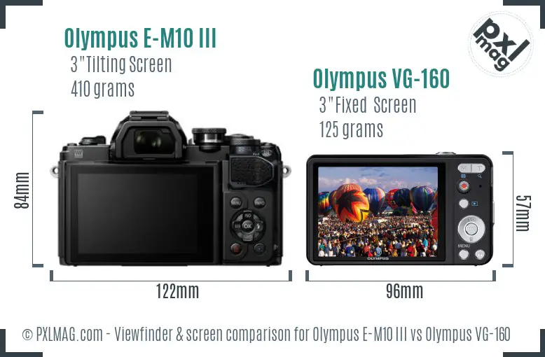 Olympus E-M10 III vs Olympus VG-160 Screen and Viewfinder comparison