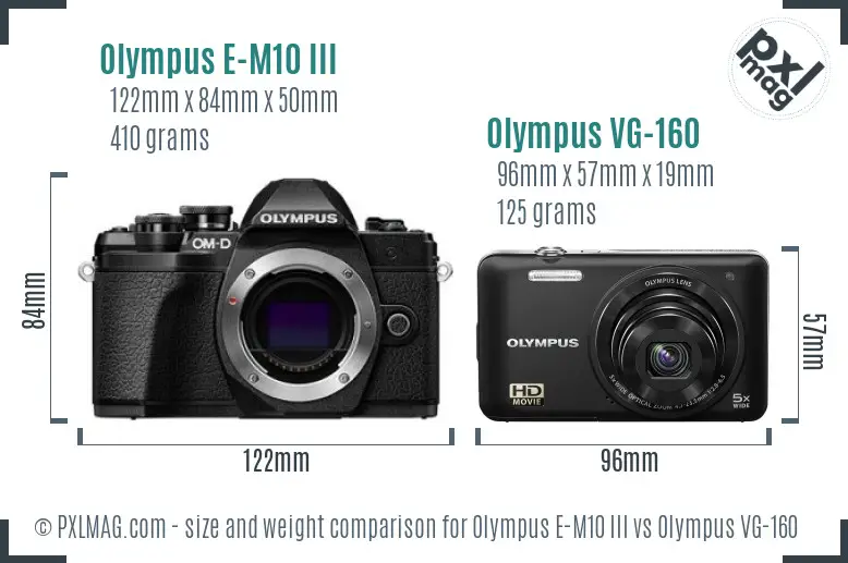 Olympus E-M10 III vs Olympus VG-160 size comparison