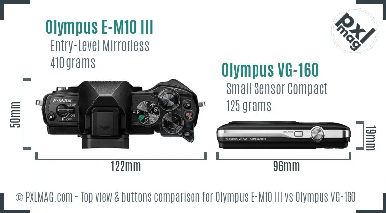 Olympus E-M10 III vs Olympus VG-160 top view buttons comparison