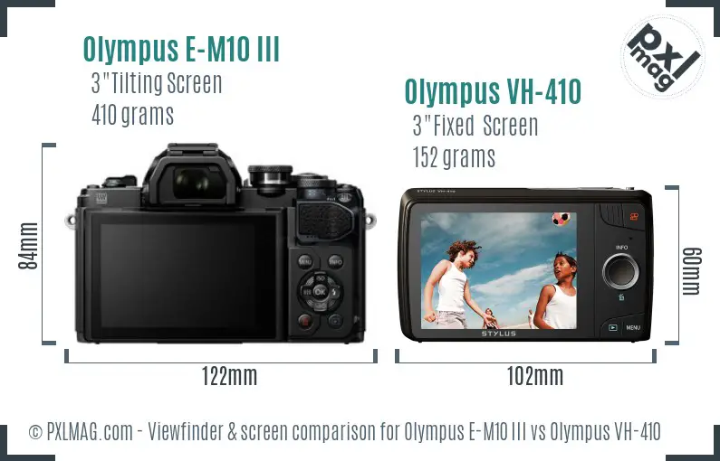 Olympus E-M10 III vs Olympus VH-410 Screen and Viewfinder comparison