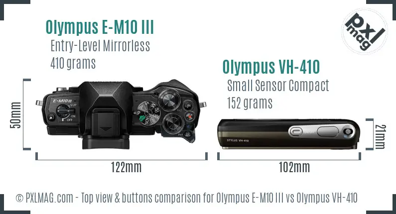 Olympus E-M10 III vs Olympus VH-410 top view buttons comparison