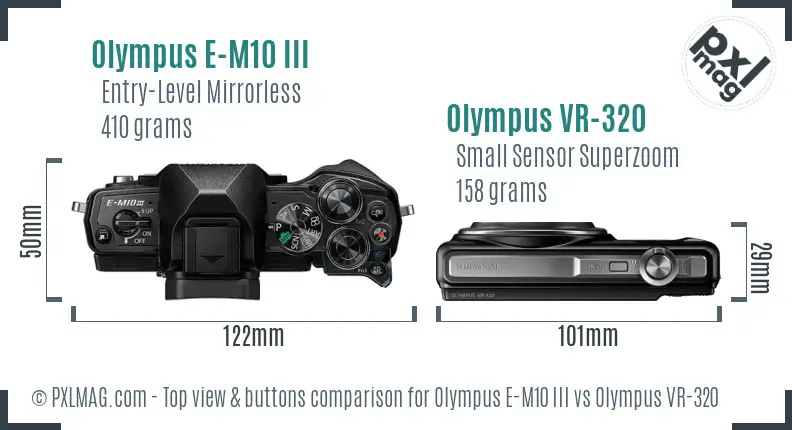Olympus E-M10 III vs Olympus VR-320 top view buttons comparison