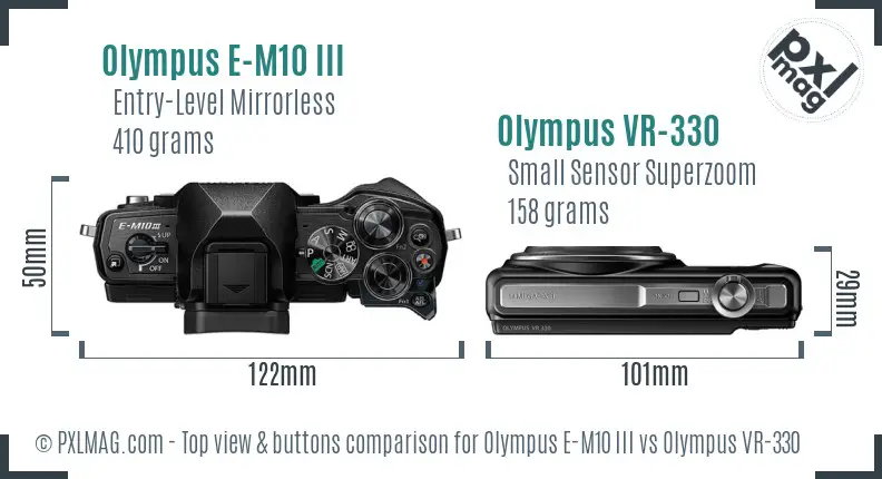 Olympus E-M10 III vs Olympus VR-330 top view buttons comparison