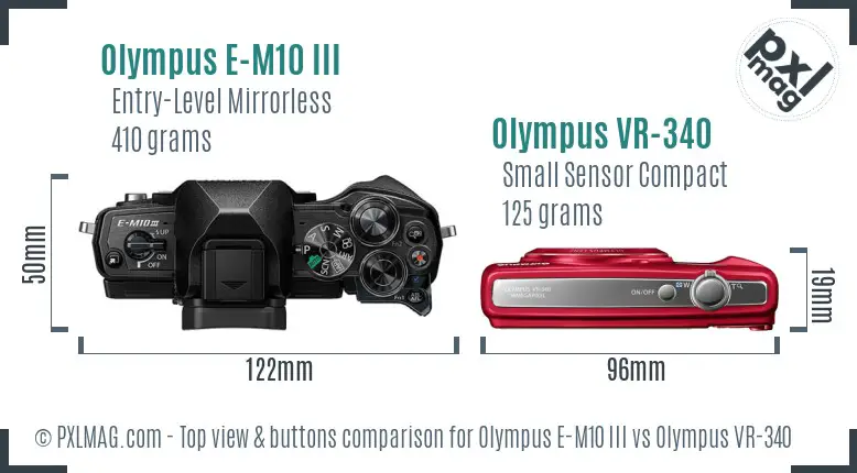 Olympus E-M10 III vs Olympus VR-340 top view buttons comparison