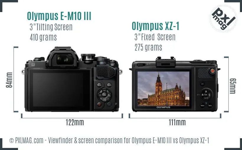 Olympus E-M10 III vs Olympus XZ-1 Screen and Viewfinder comparison