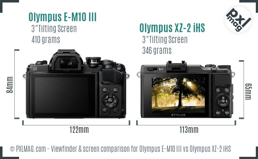 Olympus E-M10 III vs Olympus XZ-2 iHS Screen and Viewfinder comparison