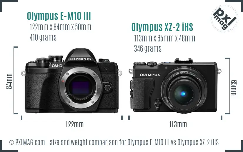 Olympus E-M10 III vs Olympus XZ-2 iHS size comparison