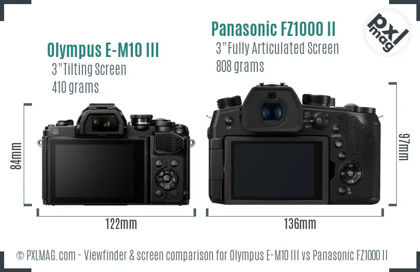 Olympus E-M10 III vs Panasonic FZ1000 II Screen and Viewfinder comparison