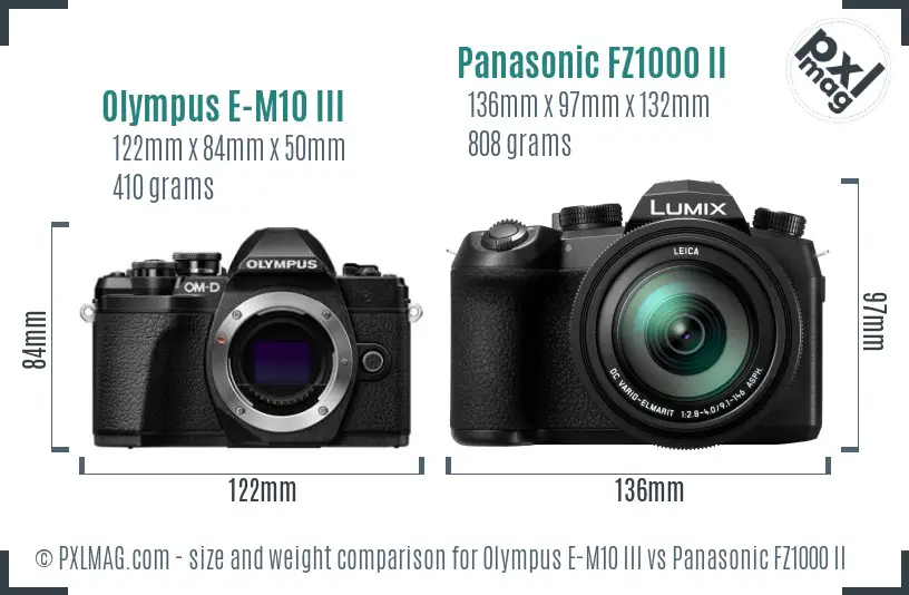 Olympus E-M10 III vs Panasonic FZ1000 II size comparison