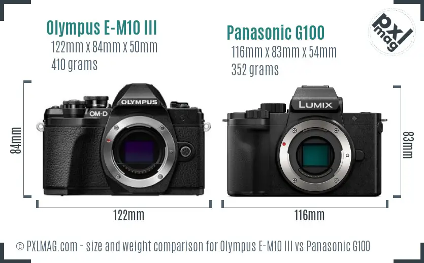 Olympus E-M10 III vs Panasonic G100 size comparison