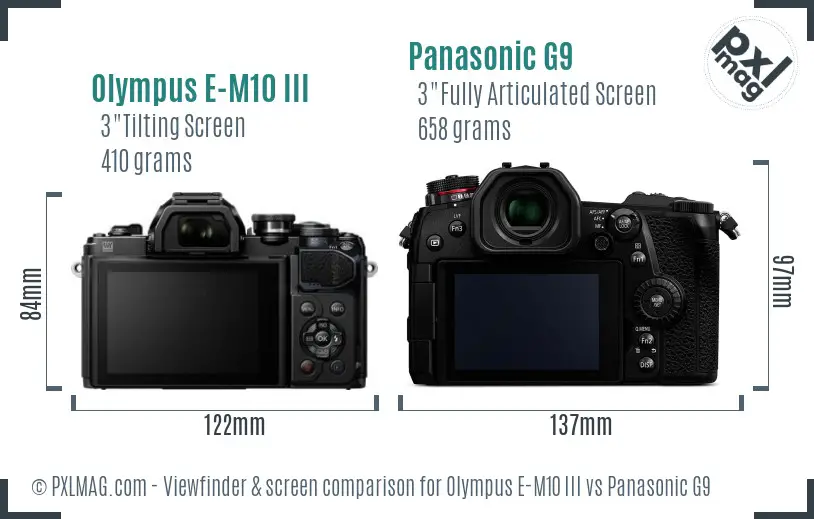 Olympus E-M10 III vs Panasonic G9 Screen and Viewfinder comparison