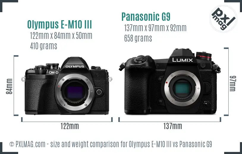 Olympus E-M10 III vs Panasonic G9 size comparison