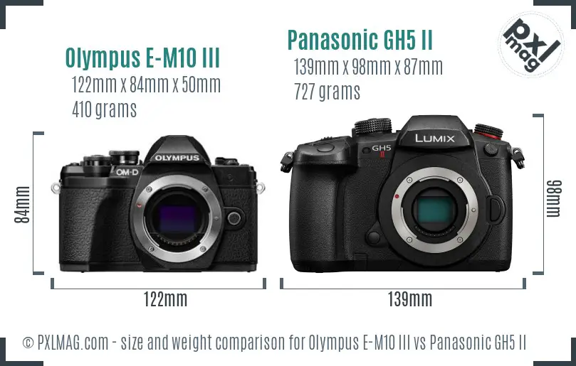 Olympus E-M10 III vs Panasonic GH5 II size comparison