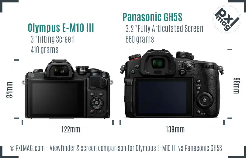 Olympus E-M10 III vs Panasonic GH5S Screen and Viewfinder comparison