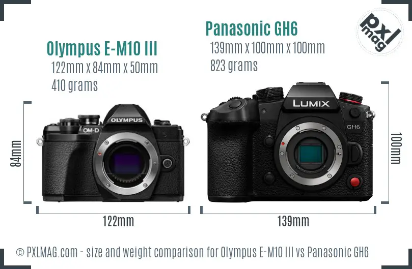 Olympus E-M10 III vs Panasonic GH6 size comparison