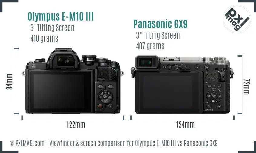 Olympus E-M10 III vs Panasonic GX9 Screen and Viewfinder comparison