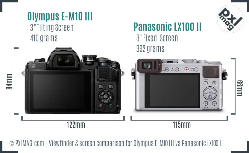 Olympus E-M10 III vs Panasonic LX100 II Screen and Viewfinder comparison