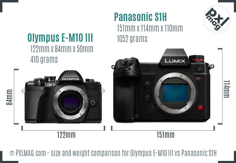 Olympus E-M10 III vs Panasonic S1H size comparison