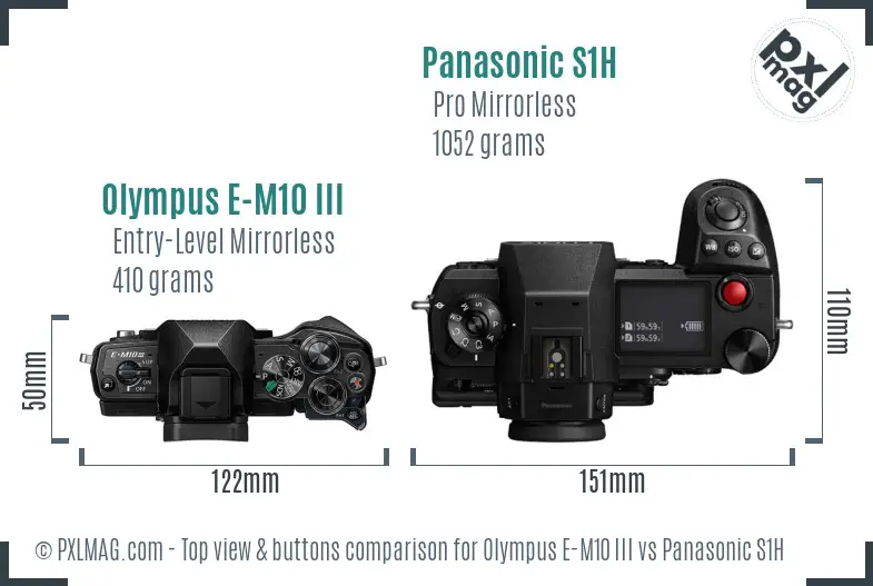 Olympus E-M10 III vs Panasonic S1H top view buttons comparison