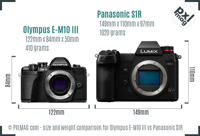 Olympus E-M10 III vs Panasonic S1R size comparison