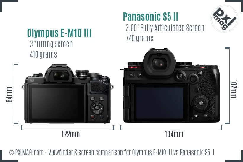 Olympus E-M10 III vs Panasonic S5 II Screen and Viewfinder comparison