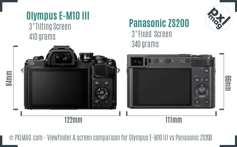Olympus E-M10 III vs Panasonic ZS200 Screen and Viewfinder comparison