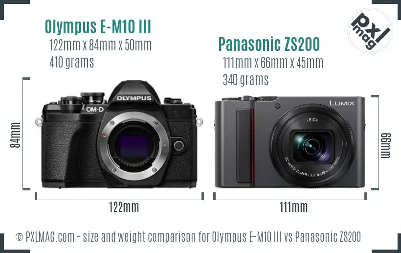 Olympus E-M10 III vs Panasonic ZS200 size comparison