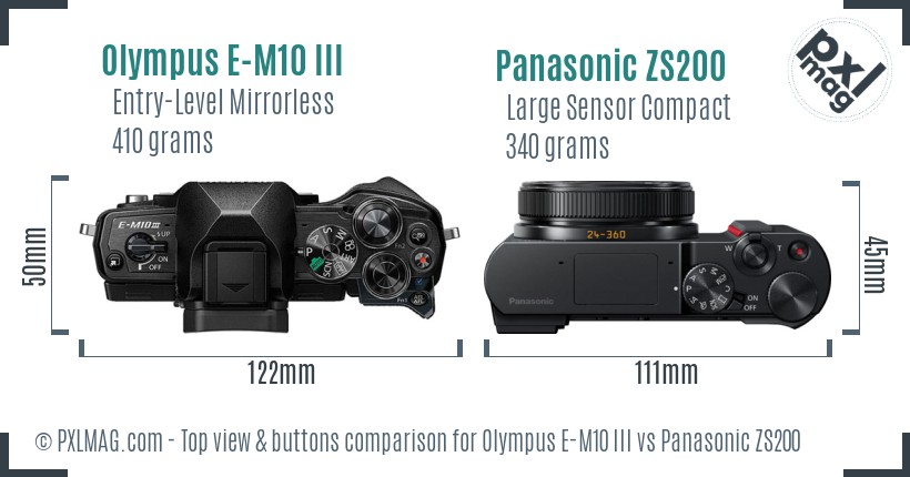 Olympus E-M10 III vs Panasonic ZS200 top view buttons comparison