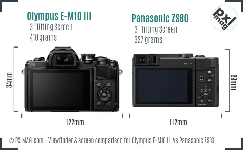 Olympus E-M10 III vs Panasonic ZS80 Screen and Viewfinder comparison