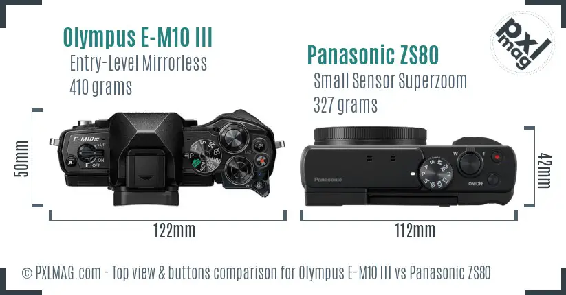 Olympus E-M10 III vs Panasonic ZS80 top view buttons comparison