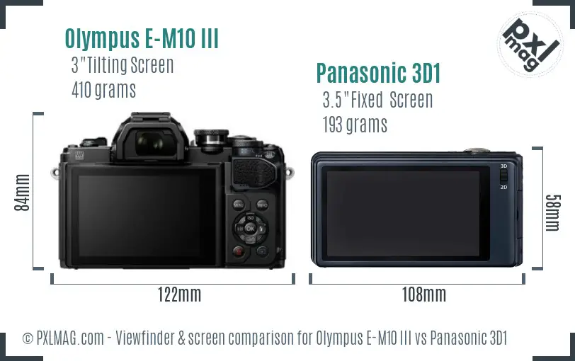 Olympus E-M10 III vs Panasonic 3D1 Screen and Viewfinder comparison