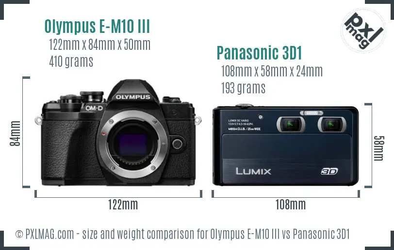 Olympus E-M10 III vs Panasonic 3D1 size comparison