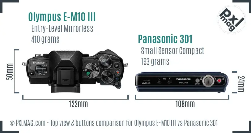Olympus E-M10 III vs Panasonic 3D1 top view buttons comparison