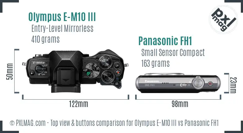 Olympus E-M10 III vs Panasonic FH1 top view buttons comparison