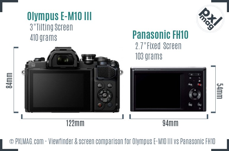 Olympus E-M10 III vs Panasonic FH10 Screen and Viewfinder comparison