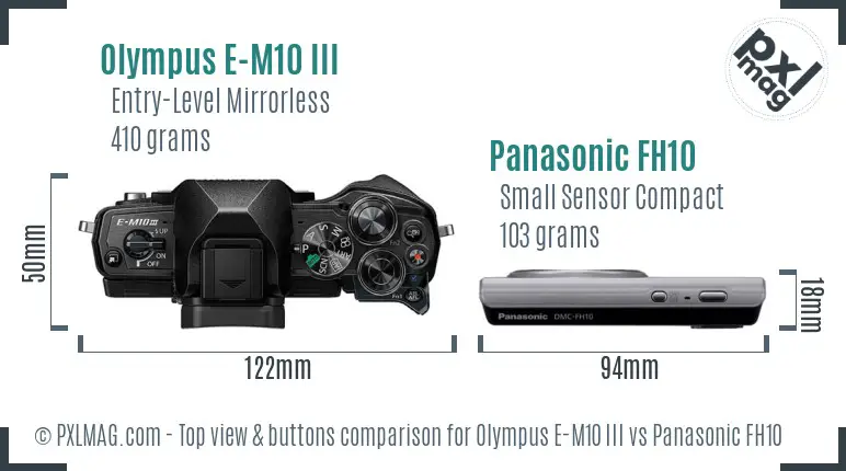 Olympus E-M10 III vs Panasonic FH10 top view buttons comparison