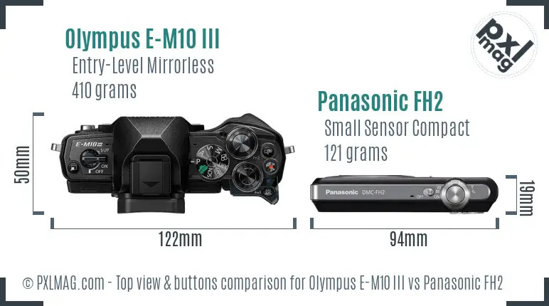 Olympus E-M10 III vs Panasonic FH2 top view buttons comparison