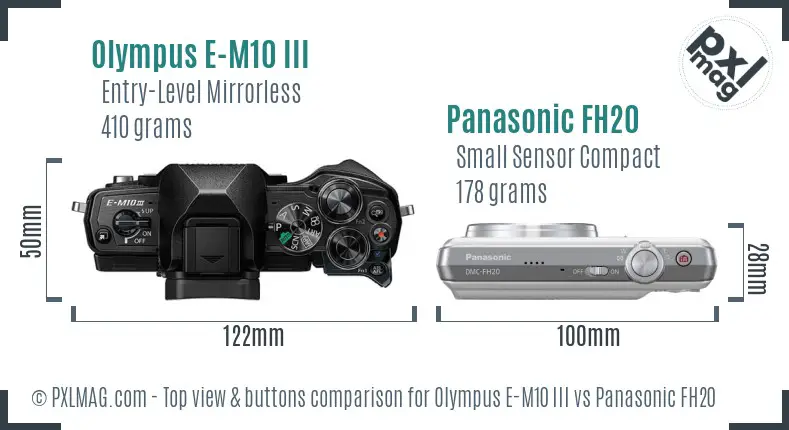 Olympus E-M10 III vs Panasonic FH20 top view buttons comparison