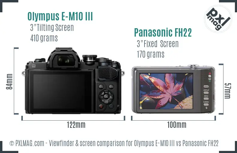 Olympus E-M10 III vs Panasonic FH22 Screen and Viewfinder comparison