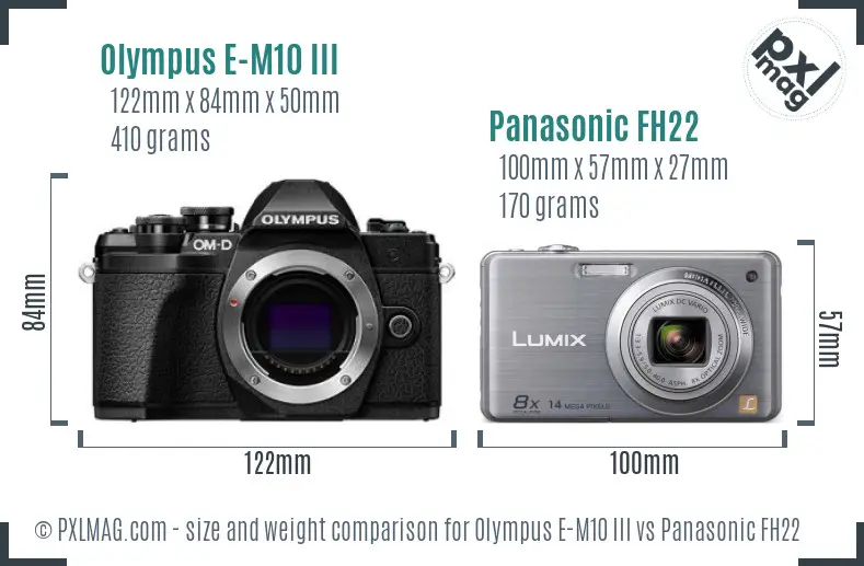 Olympus E-M10 III vs Panasonic FH22 size comparison