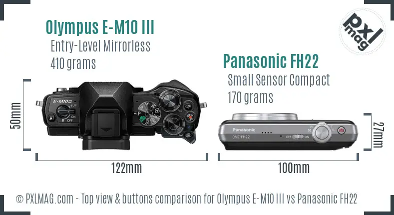 Olympus E-M10 III vs Panasonic FH22 top view buttons comparison