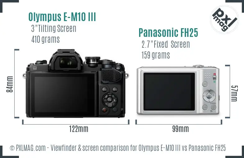 Olympus E-M10 III vs Panasonic FH25 Screen and Viewfinder comparison
